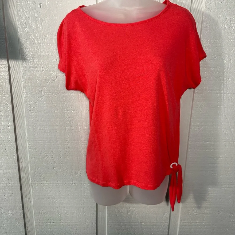 MICHAEL KORS Red Jersey Boat Neck Dolman Sleeve Tie Side Top Size Small EUC